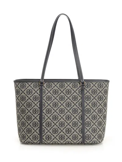 Tory Burch T Monogram Small Zip Tote Shoulder Bags Blue