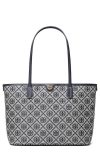 Tory Burch Small T Monogram Cotton Zip Tote Bag In Tory Navy