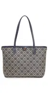 Tory Burch Small T Monogram Cotton Zip Tote Bag In Tory Navy