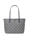 Tory Burch Small T Monogram Cotton Zip Tote Bag In Tory Navy/gold