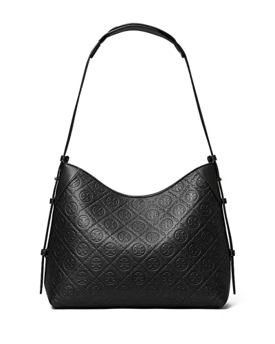 Tory Burch T Monogram Soft Pebble Medium Shoulder Bag In Black