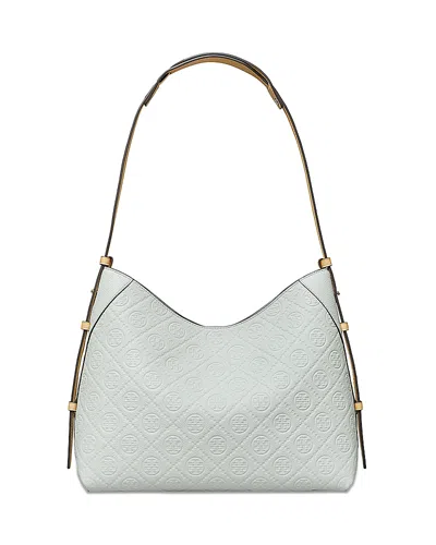 Tory Burch T Monogram Soft Pebble Medium Shoulder Bag In Silver