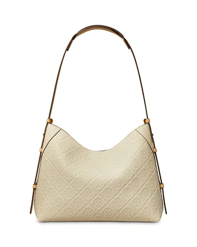 Tory Burch T Monogram Soft Pebble Medium Shoulder Bag In White