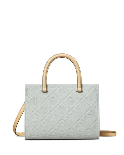 Tory Burch T Monogram Soft Pebble Tote In Silver