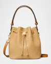 Tory Burch T Monogram Debossed Pebble Leather Bucket Bag In Brown