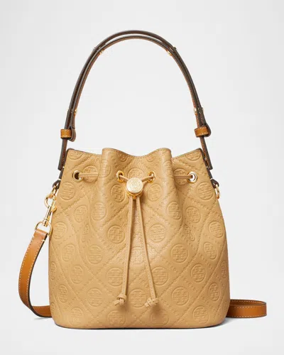 TORY BURCH T MONOGRAM SOFT PEBBLED BUCKET BAG