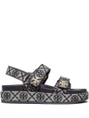 Tory Burch 35mm T Mono Kira Sport Jacquard Sandals In Blue