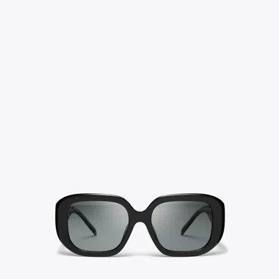 Tory Burch T Monogram Square Sunglasses In Black/grey Gradient