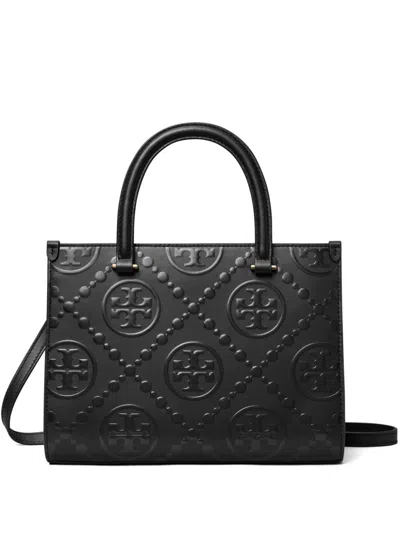 Tory Burch T Monogram Square Tote Bag In Black