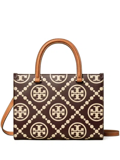 Tory Burch T Monogram Square Tote Bag In Brown