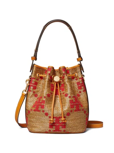Tory Burch T-monogram Woven Bucket Bag In Brown