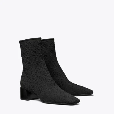 Tory Burch 45mm Monogram Knit Ankle Boots In Black