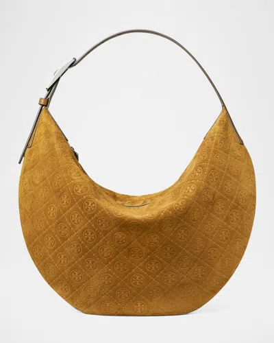 Tory Burch T Monogram Suede Balloon Bag In Brown
