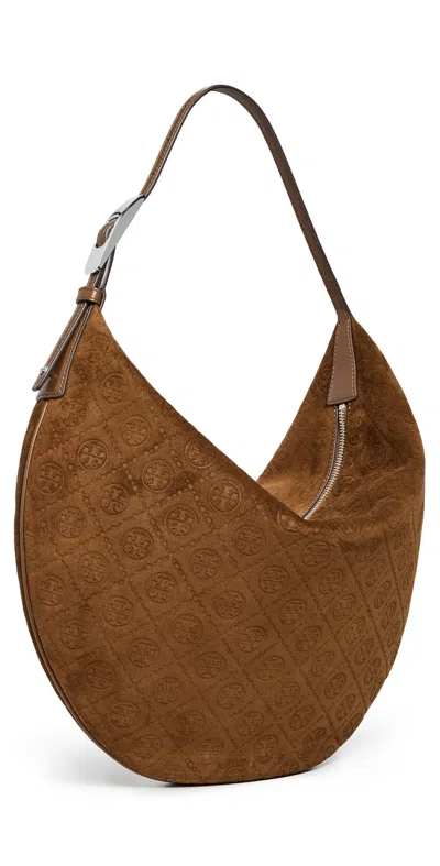 Tory Burch T Monogram Suede Balloon Bag Chicory Brown