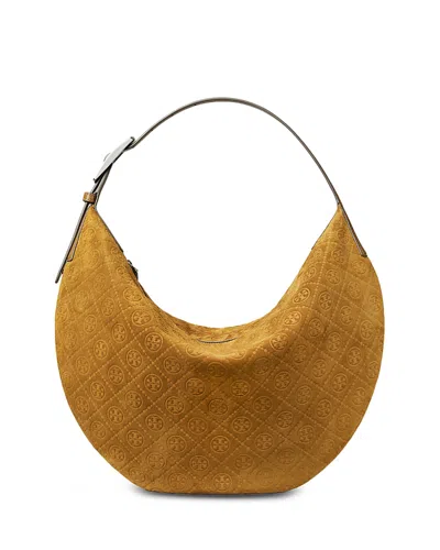 Tory Burch T Monogram Suede Balloon Hobo Bag In Brown