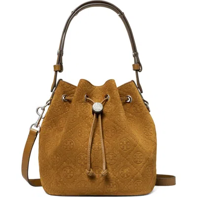 Tory Burch T Monogram Suede Bucket Bag In Brown