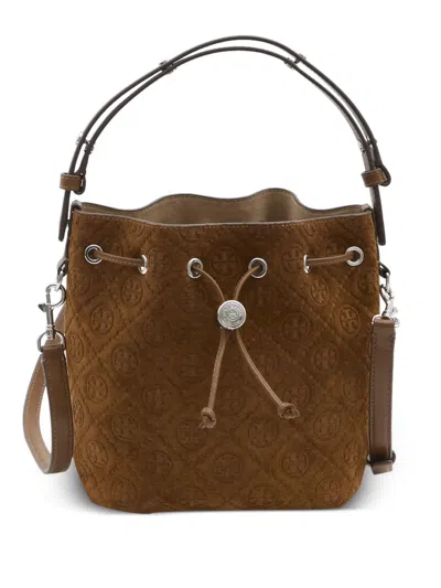 Tory Burch T Monogram Beuteltasche Aus Wildleder In Brown