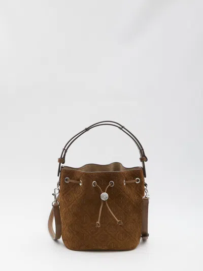 Tory Burch T Monogram Suede Bucket Bag In Brown
