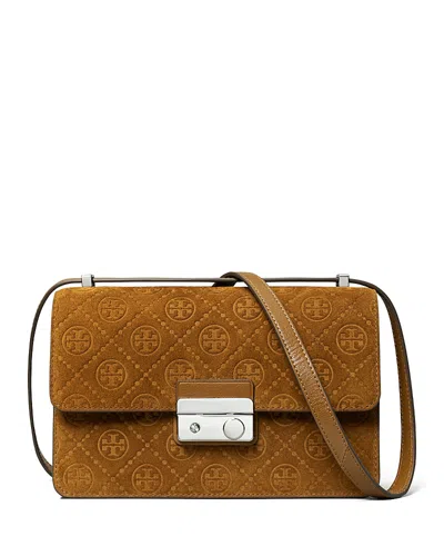 Tory Burch T Monogram Suede Crossbody In Brown