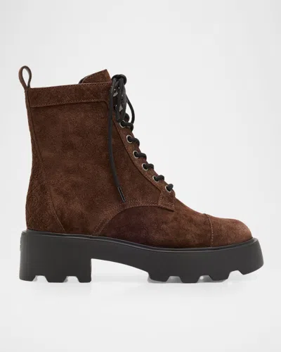 TORY BURCH T MONOGRAM SUEDE LACE-UP ANKLE BOOTS