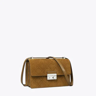 Tory Burch T Monogram Suede Shoulder Bag In Brown
