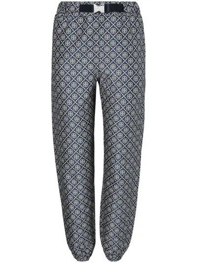 Tory Burch T Monogram Tech Jacquard Trousers In Blue