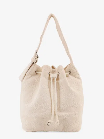 Tory Burch T Monogram Terry Canvas Bucket Bag In White