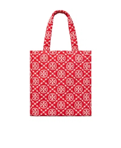 Tory Burch T Monogram Terry-cloth Tote Bag In Red