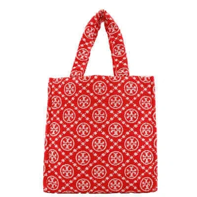 Pre-owned Tory Burch T Monogram Terry Tote Bag 148687-600 In Strawberry