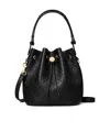 Tory Burch Mini T Monogram Pebble Leather Bucket Bag In Black