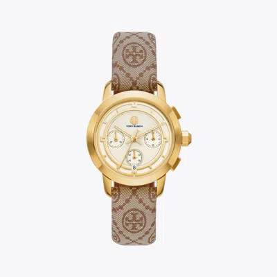 Tory Burch T Monogram Tory Watch, Jacquard/luggage Leather