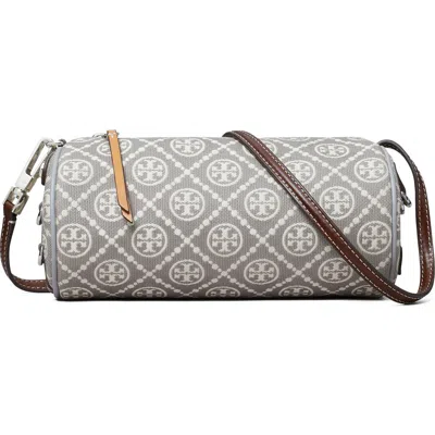 Tory Burch T Monogram Utility Cylinder Shoulder Bag In Gray