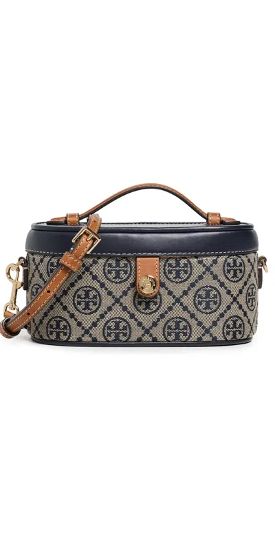 Tory Burch Leather And T Monogram Fabric Beauty Case In Blue