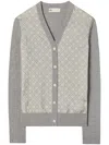 Tory Burch Merino Wool-silk Panel Cardigan In Grau