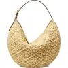 Tory Burch T-monogram Woven Raffia Straw Shoulder Bag In Beige