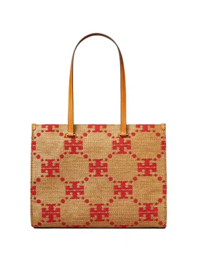 Tory Burch T Monogram Woven Tote Bag In Neutral
