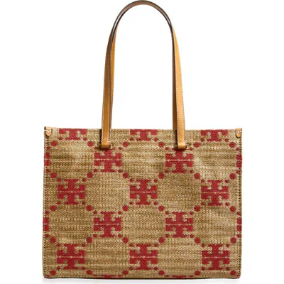 Tory Burch T Monogram Woven Tote In Brown