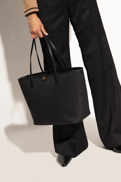 Tory Burch ‘t Monogram Zip' Shoulder Bag In Black