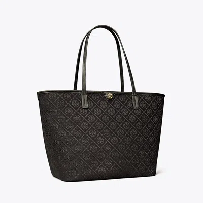Tory Burch T Monogram Zip Tote In Black