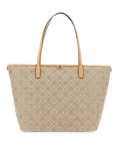 Tory Burch T Monogram Zip Tote Flax In Beige