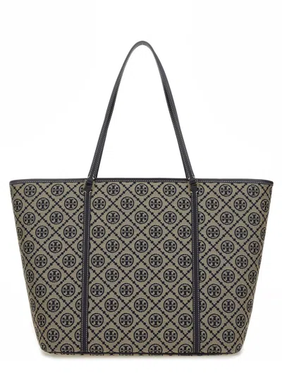 Tory Burch T Monogram Zippered Shopping Bag In Blue