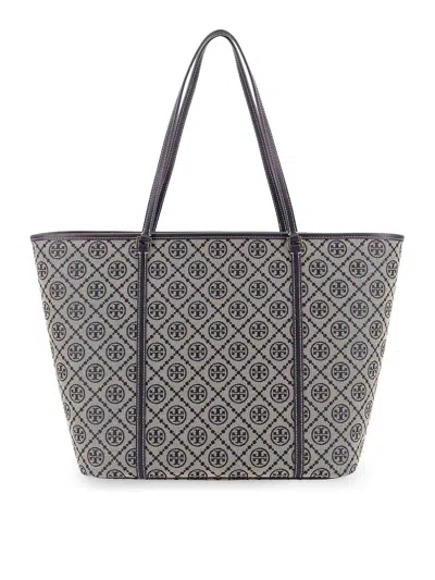 Tory Burch T Monogram Zippered Shopping Bag In Blue