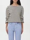 Tory Burch Scrunched-sleeve Striped T-shirt In Ivory