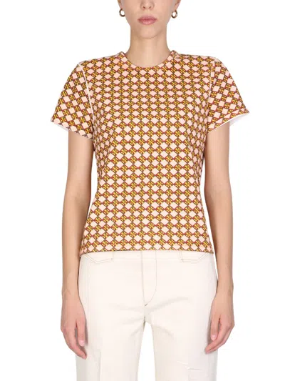 Tory Burch T-shirt With All Over Logo Print In Pink