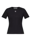 Tory Burch Crew Neck Ribbed Texture Short Sleeves Top In Black