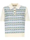 Tory Burch Patterned Front Top With Classic Polo Collar In New Ivory/blu
