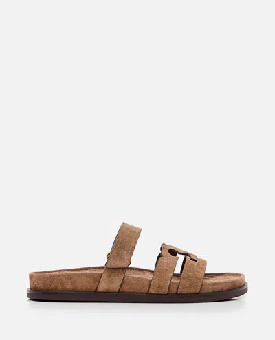 Tory Burch Ines Suede Triple-band Sport Mule Sandals In Brown