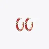 Tory Burch T Stripe Hoop Earrings In Brown