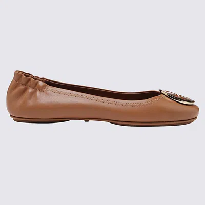 TORY BURCH TAN LEATHER MINNIE BALLERINA SHOES