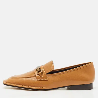 Pre-owned Tory Burch Tan Leather Perrine Penny Loafers Size 38
